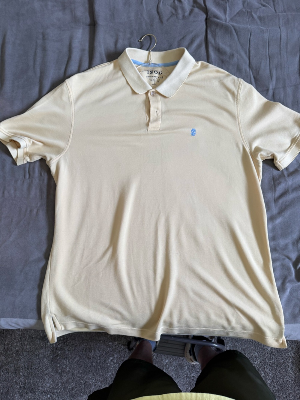 Izod Men's Pale Yellow Polo with Light Blue Logo